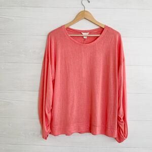 NWT Caslon Nordstrom - Coral pink pleated sleeve knit top, L